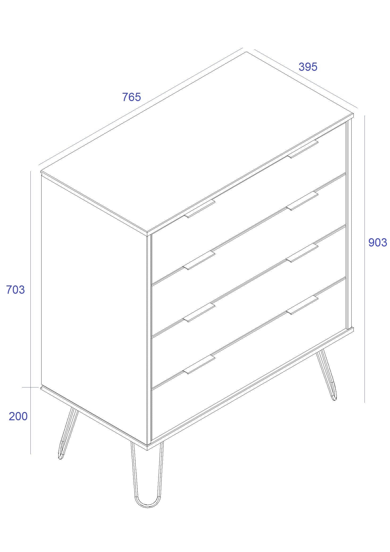 Augusta Pine 4 Drawer Chest With Hairpin Legs