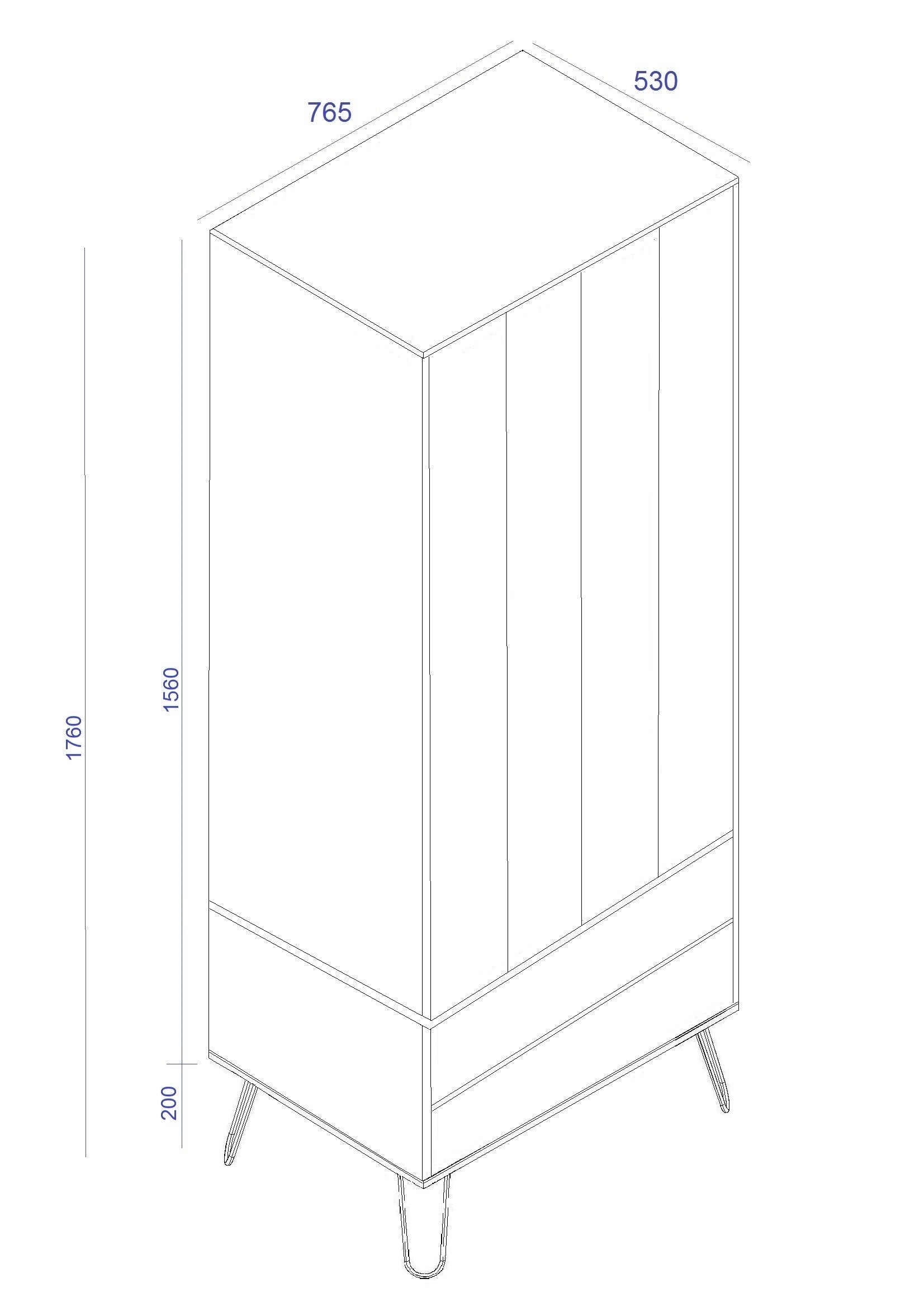 Augusta Pine 2 Door + 2 Drawer Wardrobe With Hairpin Legs