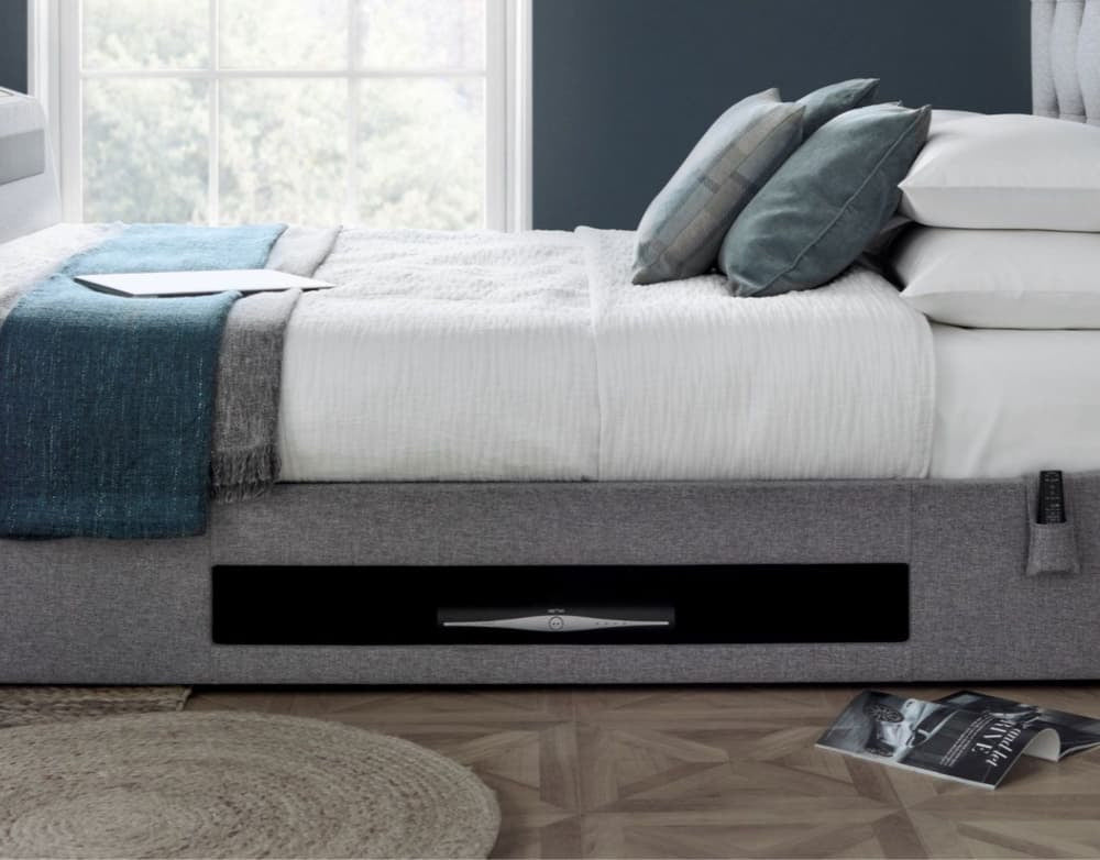 Titan Fabric TV Bed - Speakers + Sound Bar (Marbella Grey)