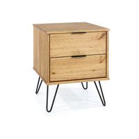 Augusta Pine 2 Drawer Bedside Cabinet With Hairpin Legs