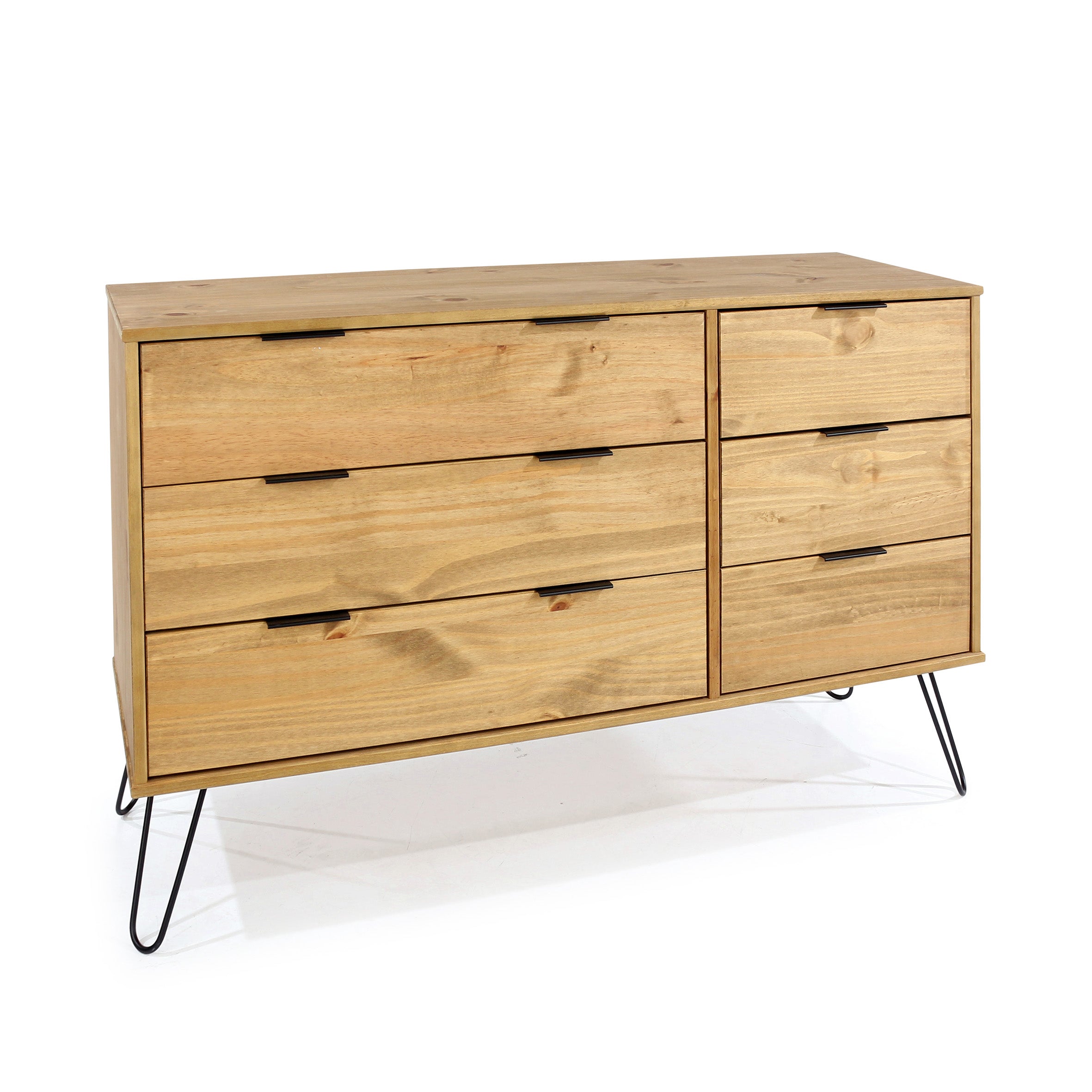 Augusta Pine 3+3 Drawer Wide Chest With Hairpin Legs