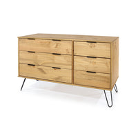 Augusta Pine 3+3 Drawer Wide Chest With Hairpin Legs