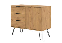 Augusta Pine 1 Door + 3 Drawer Small Sideboard With Hairpin Legs