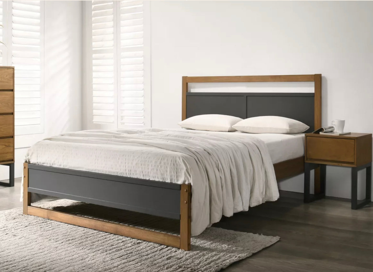 Amelia Charcoal Wooden Bed Frame (Low Foot End)