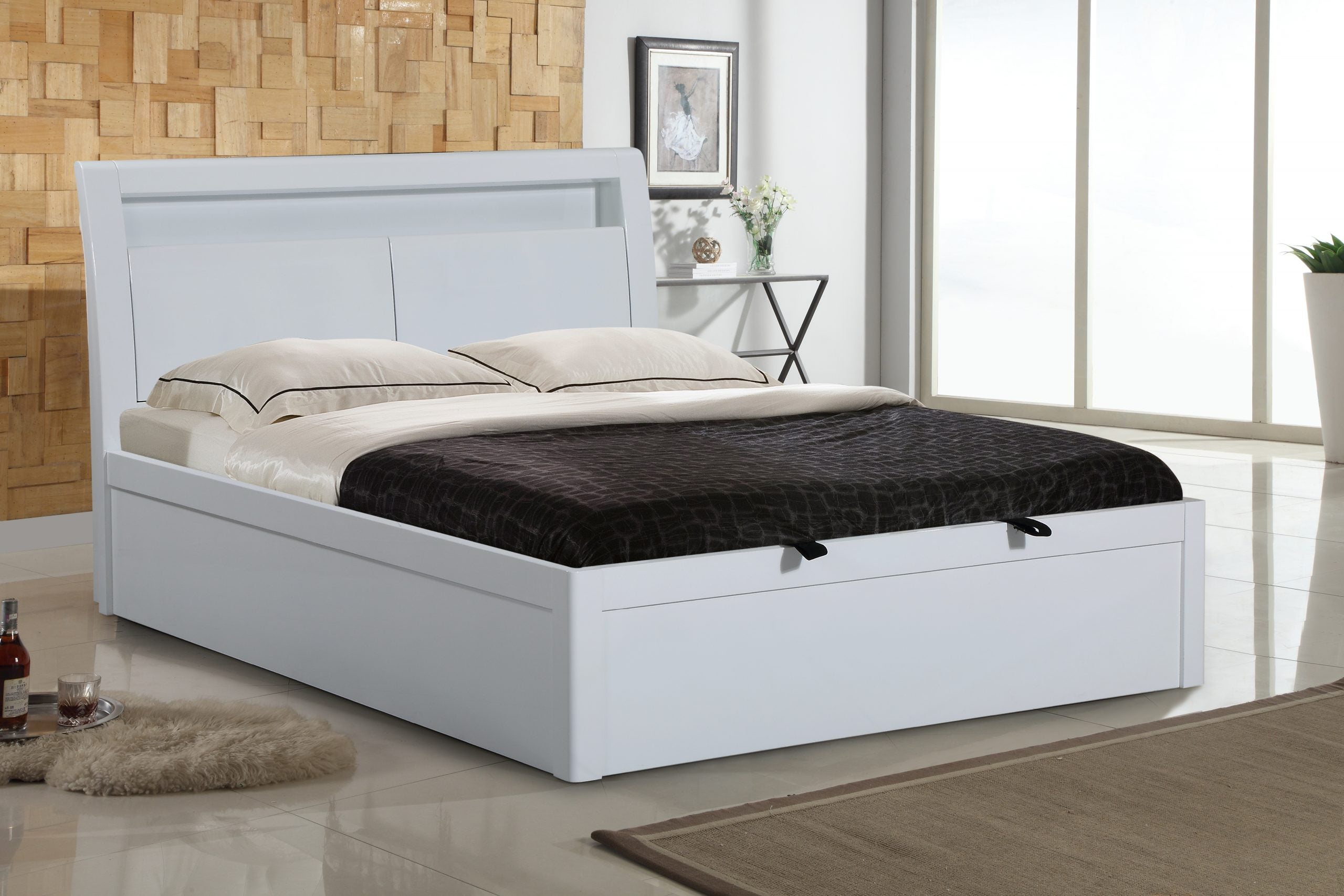 Heartlands Tanya Ottoman Storage High Gloss Bed Frame White