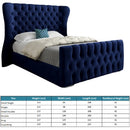 Wingback Wide Curved Upholstered Soft Velvet Fabric Button Bed Frame (Blue)