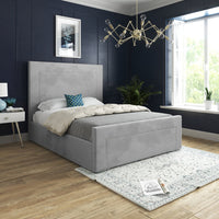 Laura Beaded-Stud Upholstered Soft Velvet Fabric Bed Frame (Grey)