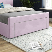 Laura Beaded-Stud Upholstered Soft Velvet Fabric Bed Frame (Pink)