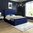 Laura Beaded-Stud Upholstered Soft Velvet Fabric Bed Frame (Blue)