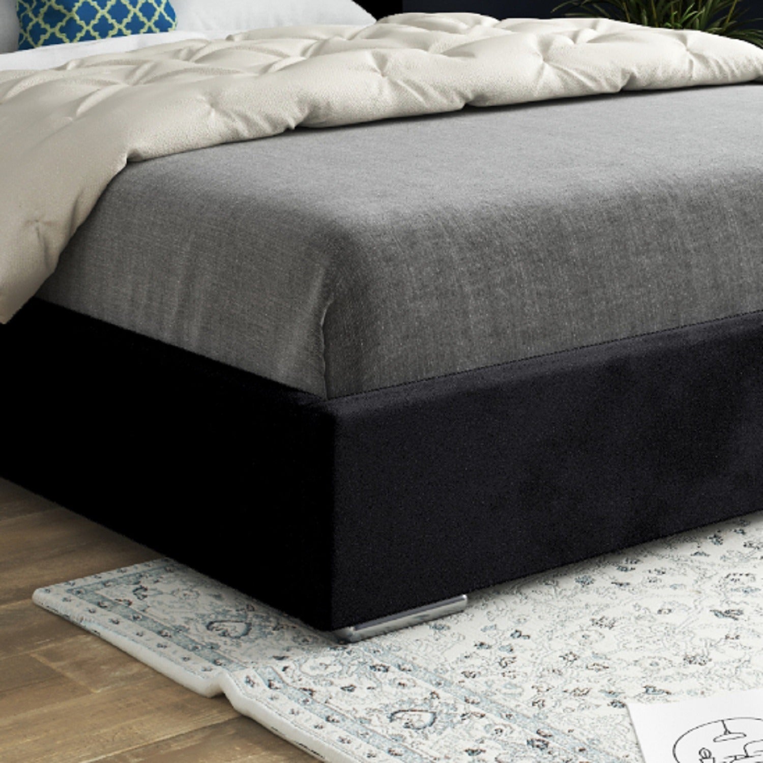 Vienna Wide Curved Winged Upholstered Soft Velvet Fabric Bed Frame (Black)