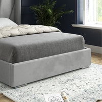 Vienna Wide Curved Winged Upholstered Soft Velvet Fabric Bed Frame (Grey)