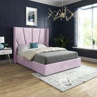 Vienna Wide Curved Winged Upholstered Soft Velvet Fabric Bed Frame Pink