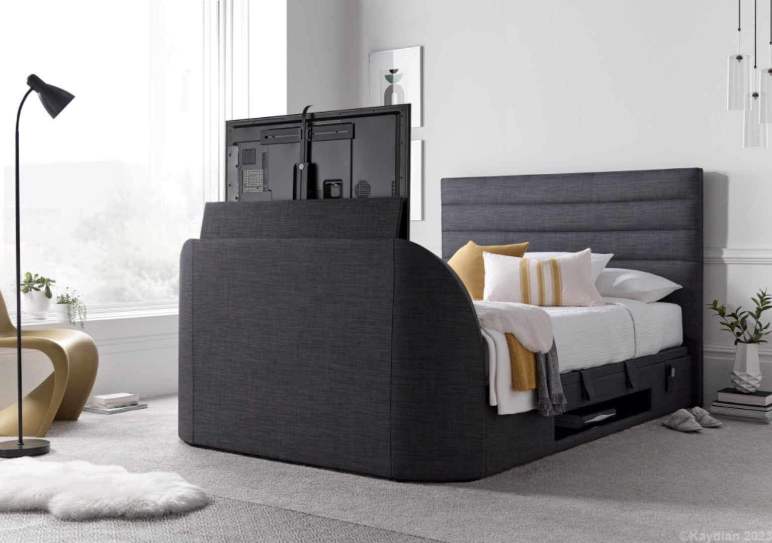 Premium Grey Ottoman Bed | Appleby TV Bed Solutions