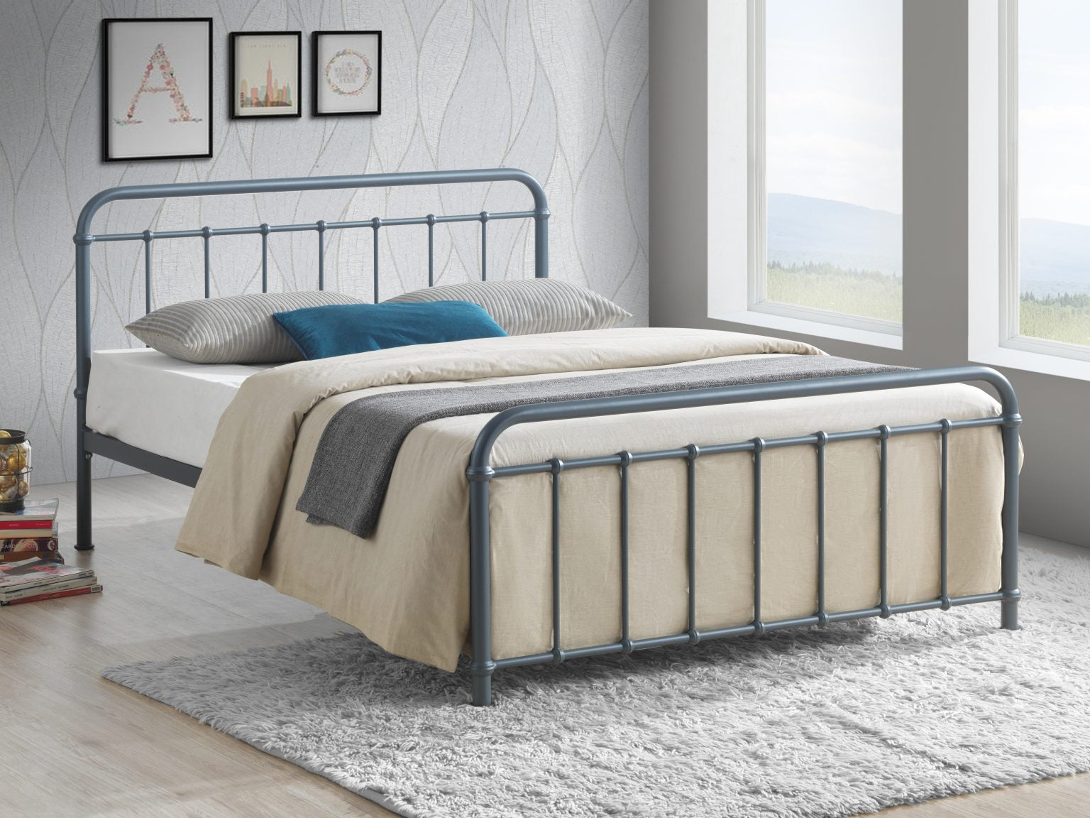 Miami Metal Bed Frame (Silver)
