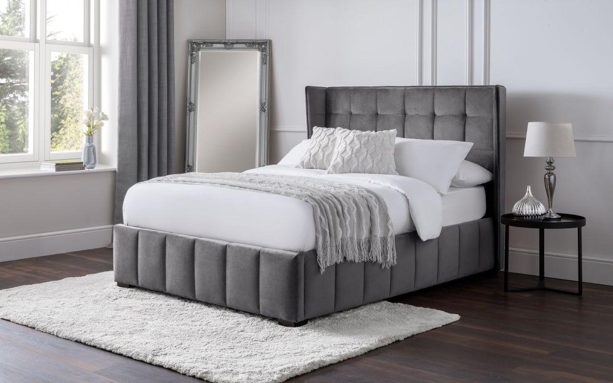Gatsby Fabric Velvet Bed Frame (Light Grey)