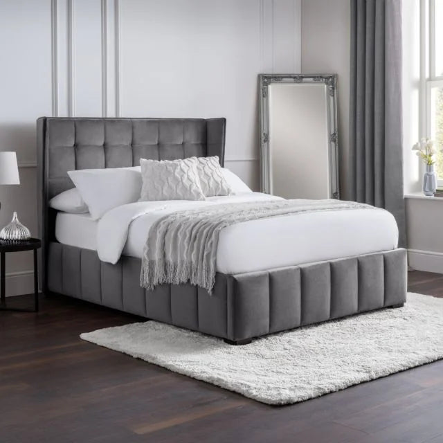 Gatsby Fabric Velvet Bed Frame (Light Grey)